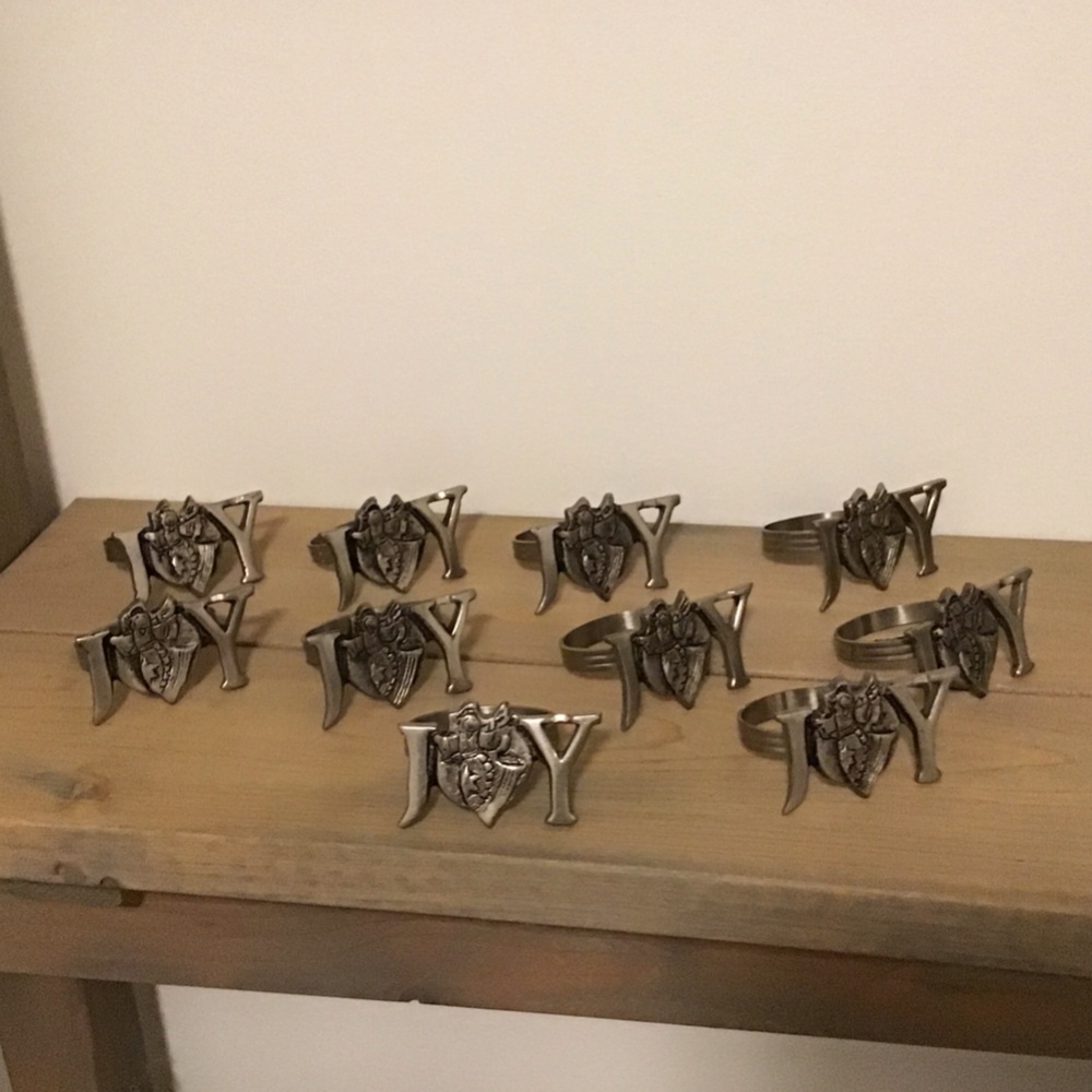 Vintage Seasonal JOY silver napkin Rings